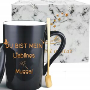 Kubek z napisem "Jesteś moim ulubionym mugolem" po niemiecku
