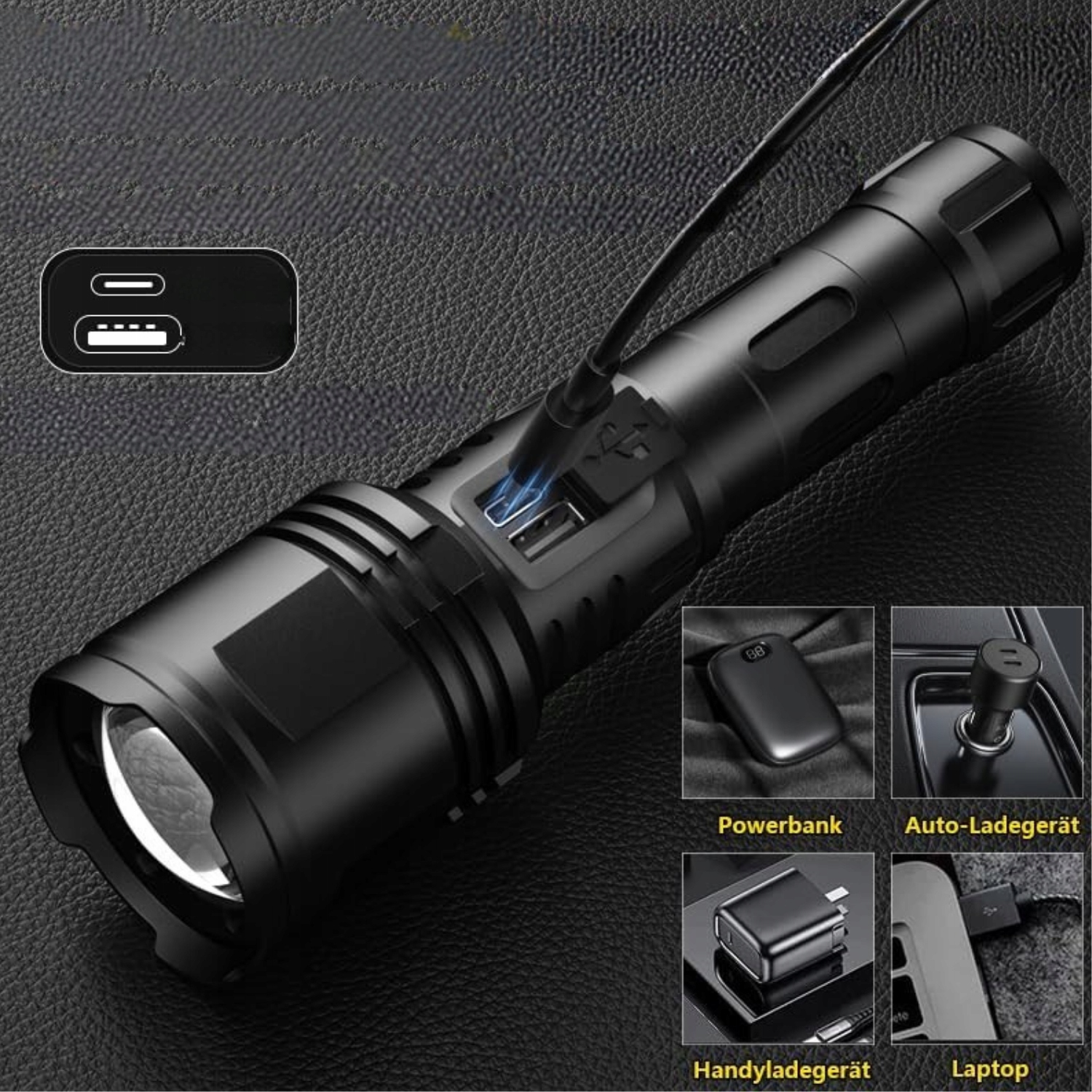 ASORT niezwykle jasna latarka LED Taktyczna Lumen Czarna IPX67 - obrazek 11