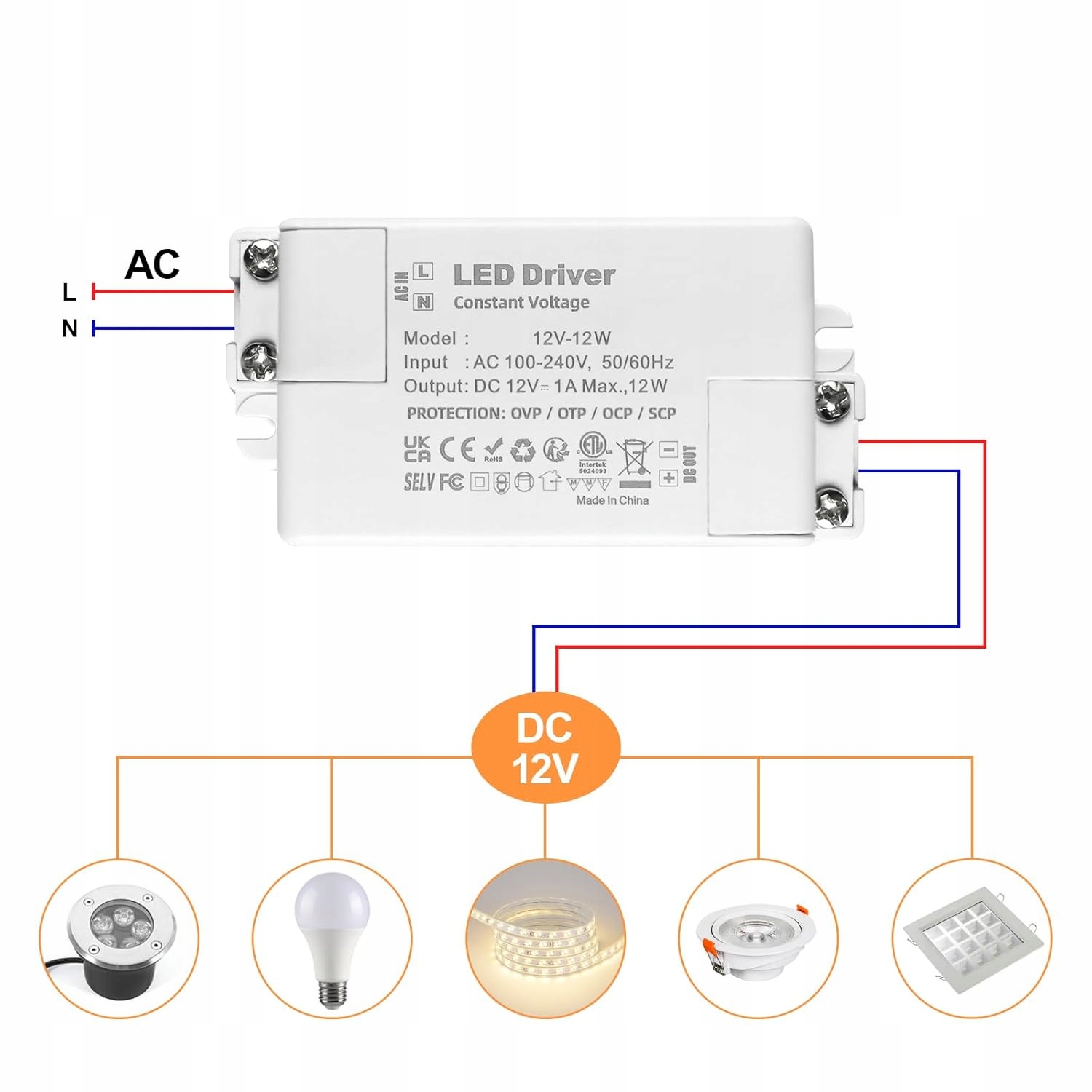Zasilacz LED 12 V 12 W Transformator LED 1 A, 230 V na 12 V - obrazek 3