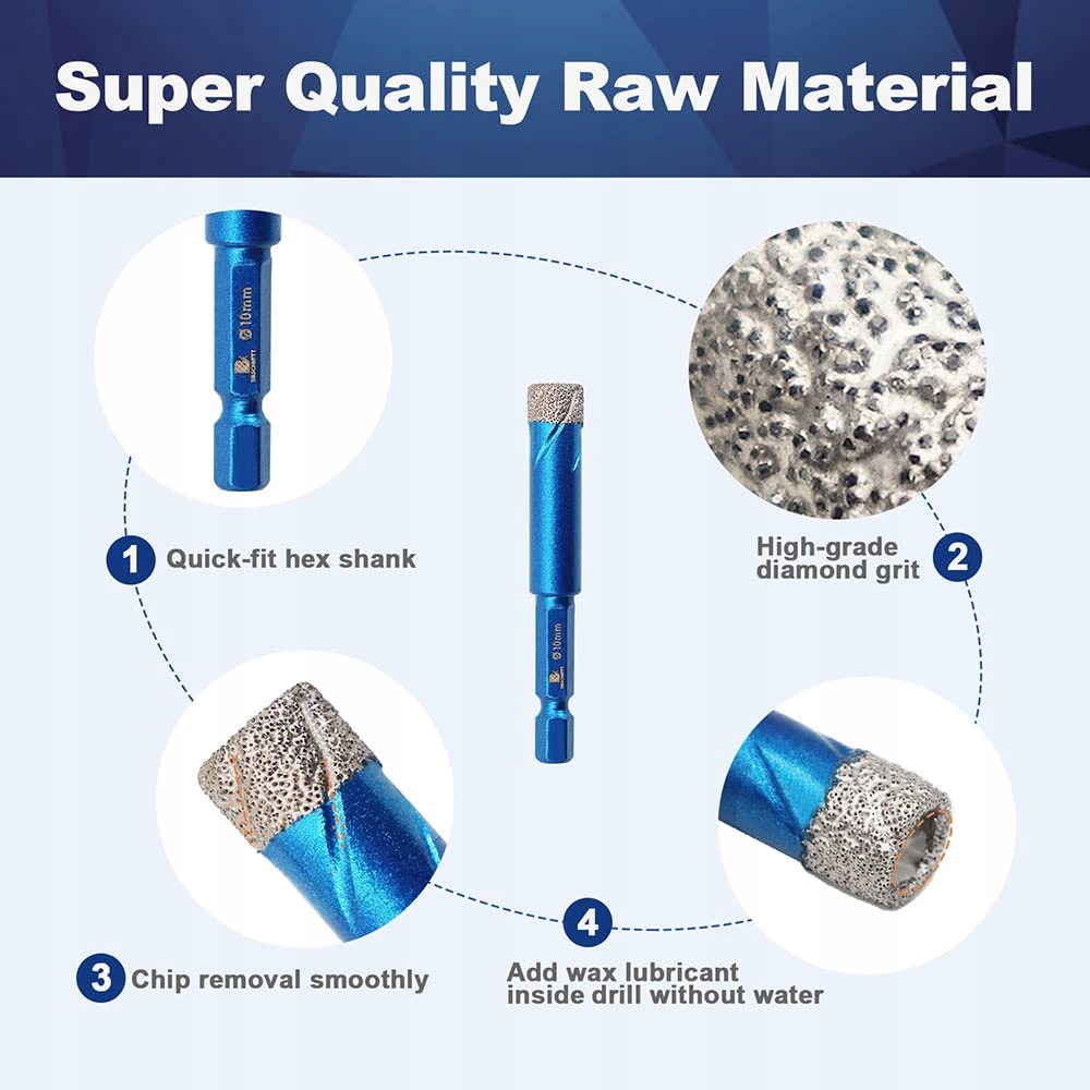 Brschnitt zestaw 2 wierteł diamentowych 10 mm do ceramiki, szkła, płytek - obrazek 3