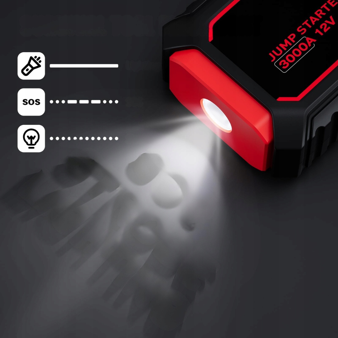 POVASEE Powerbank Rozruchowy 3000A USB do Aut 12V do 10L Benzyna 8L Diesel - obrazek 5