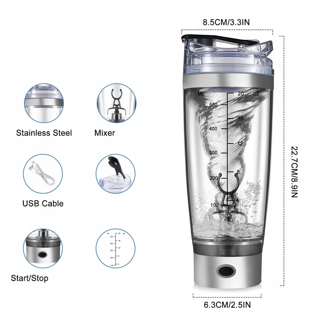 ELEKTRYCZNY SHAKER DO BIAŁKA 600 ML MIKSER USB C - obrazek 2