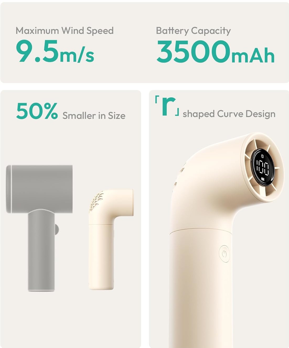 Wentylator wiatraczek ręczny Aecooly mini przenośny mocny 3500mAh beżowy - obrazek 7