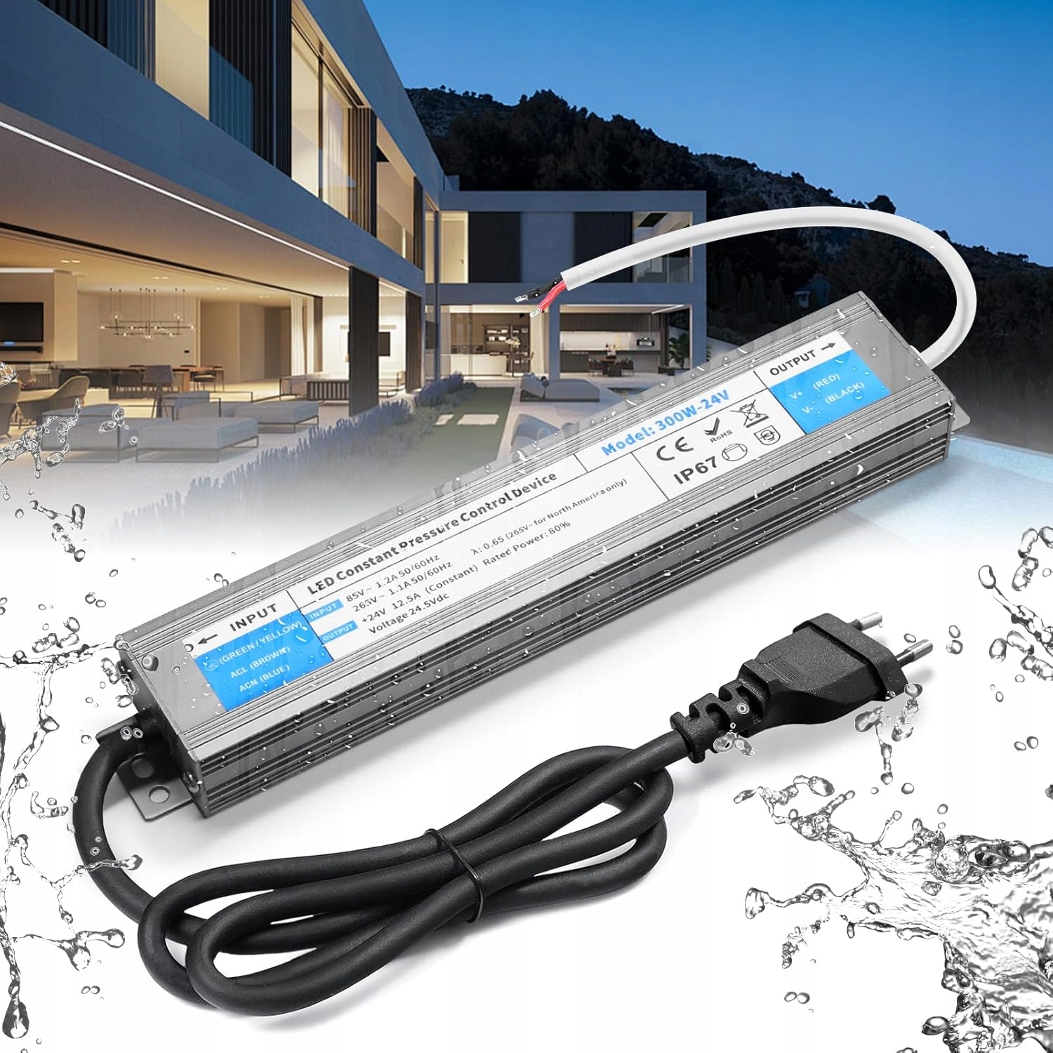 Zasilacz 24V 300W 12.5A IP67 wodoodporny hermetyczny sterownik LED - obrazek 2