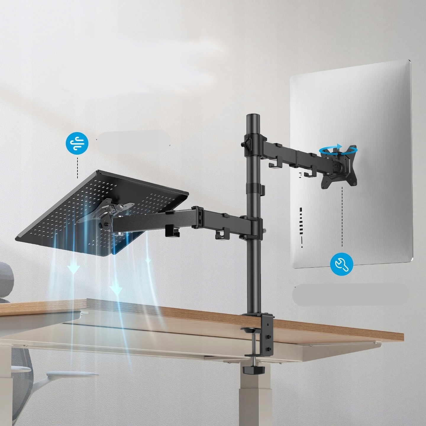 HUANUO RAMIĘ UCHWYT MONITORA Z PODSTAWKĄ TACĄ NA LAPTOPA 15,6 REGULOWANE - obrazek 9