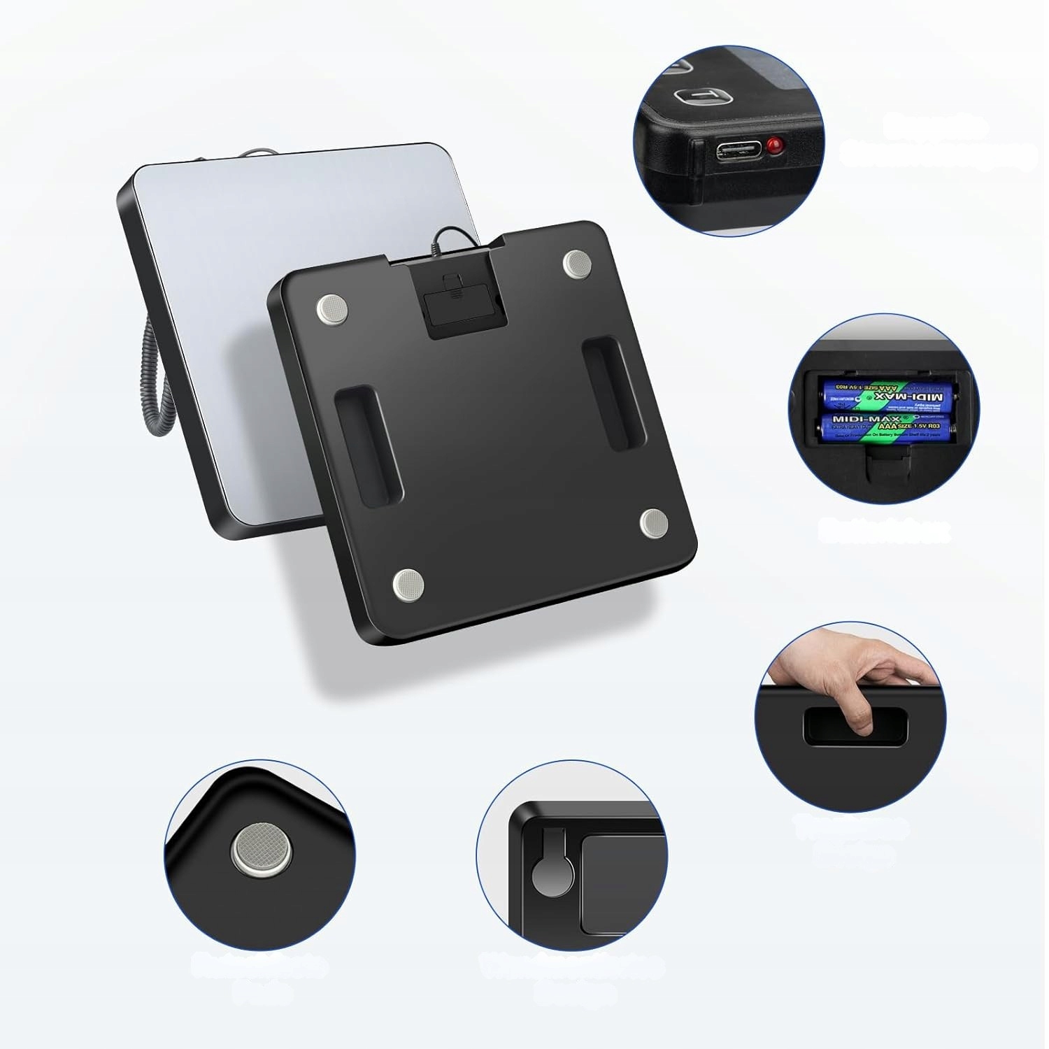 WAGA PACZKOWA 200 KG/10 g, STAL NIERDZEWNA, LCD, TARA/HOLD, 4 JEDN., USB 5V - obrazek 4