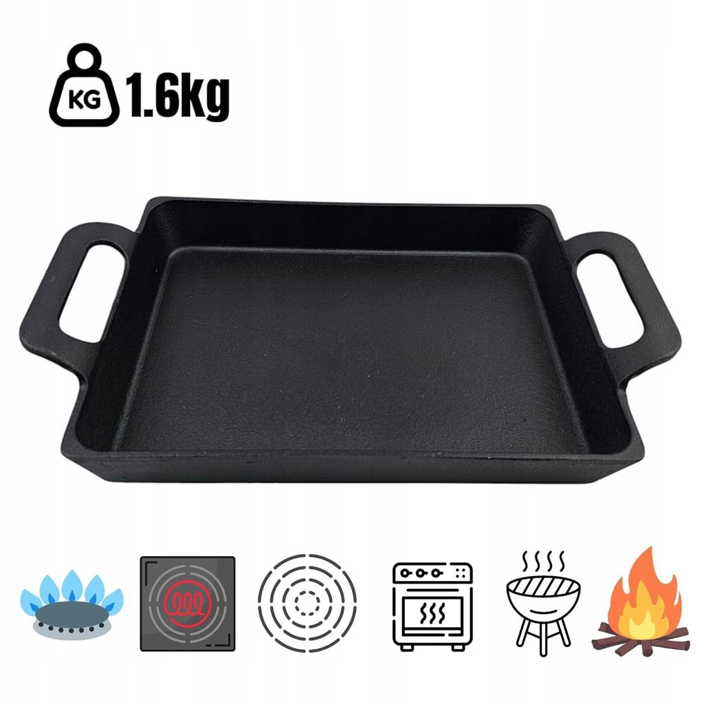Patelnia brytfanna grillowa Bestargot 24 cm żeliwna - obrazek 5