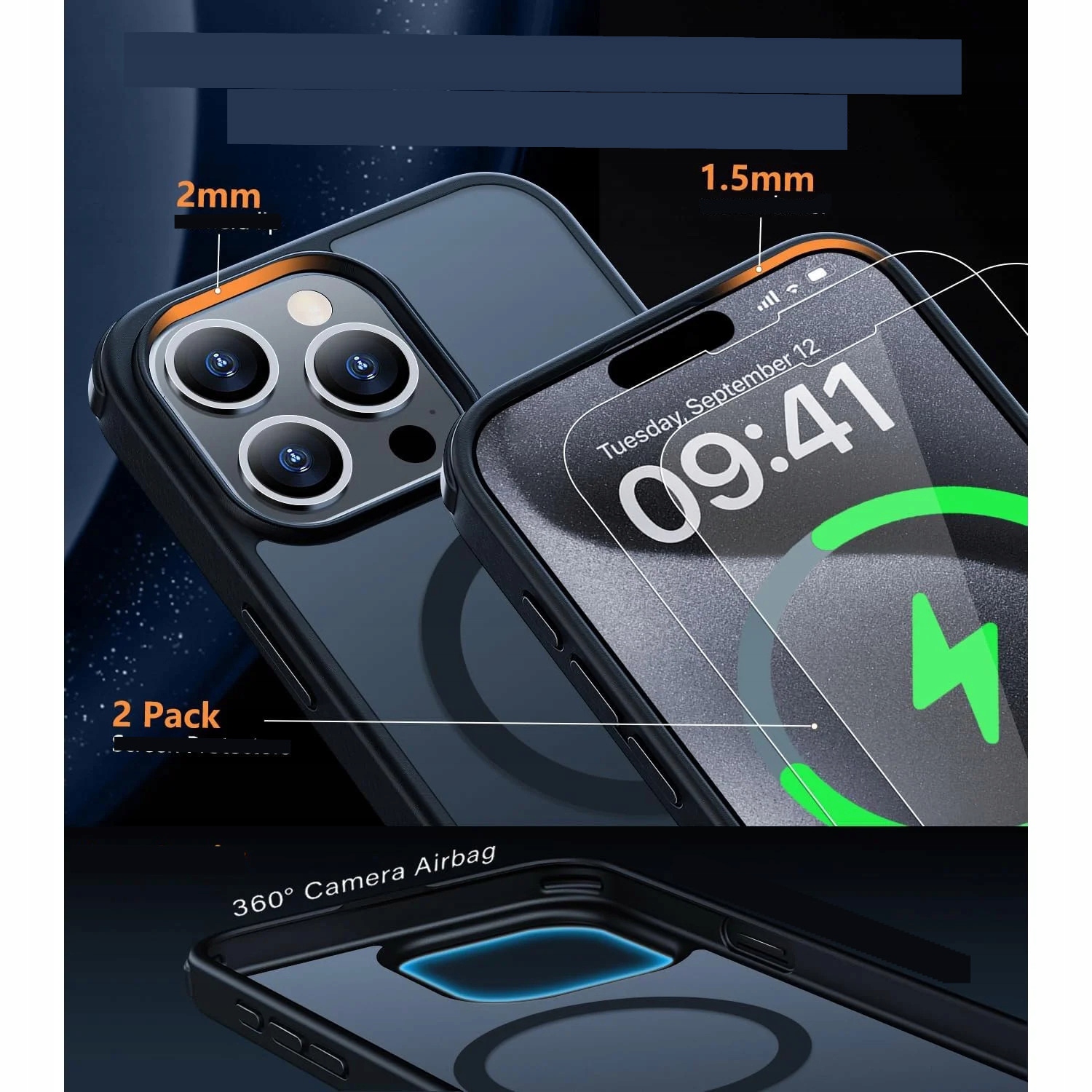 Etui do iPhone'a 16 Pro Max PLECKI MagSafe CZARNY MAT + 2X SZKŁO - obrazek 5
