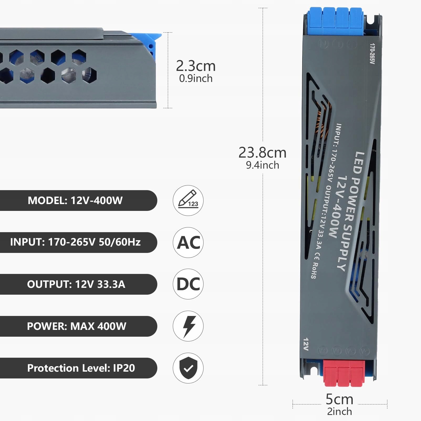 Zasilacz 12V 400W Slim 33,3A DO TAŚMY LED - obrazek 2
