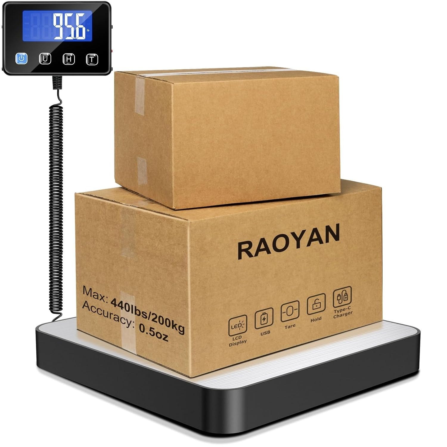 WAGA PACZKOWA 200 KG/10 g, STAL NIERDZEWNA, LCD, TARA/HOLD, 4 JEDN., USB 5V - obrazek 2