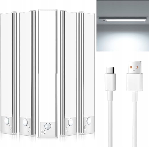 lampka podszafkowa z czujnikiem ruchu , usb c, 20cm, zestaw 5szt. listwa
