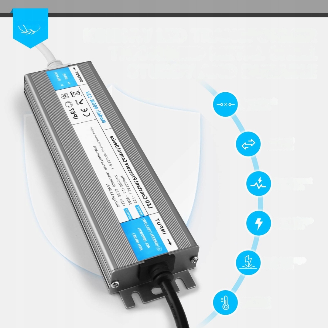 Transformator LED 12 V 400 W zasilacz sterownik 33, 3 A wodoopdporny IP67 - obrazek 3