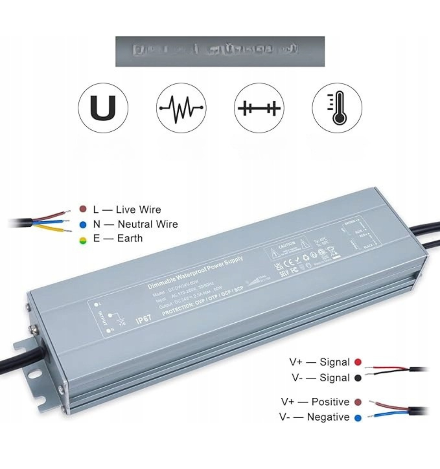 REYLAX LED Trafo wodoodporny, sterownik LED, zasilacz 24V 60W IP67 - obrazek 4