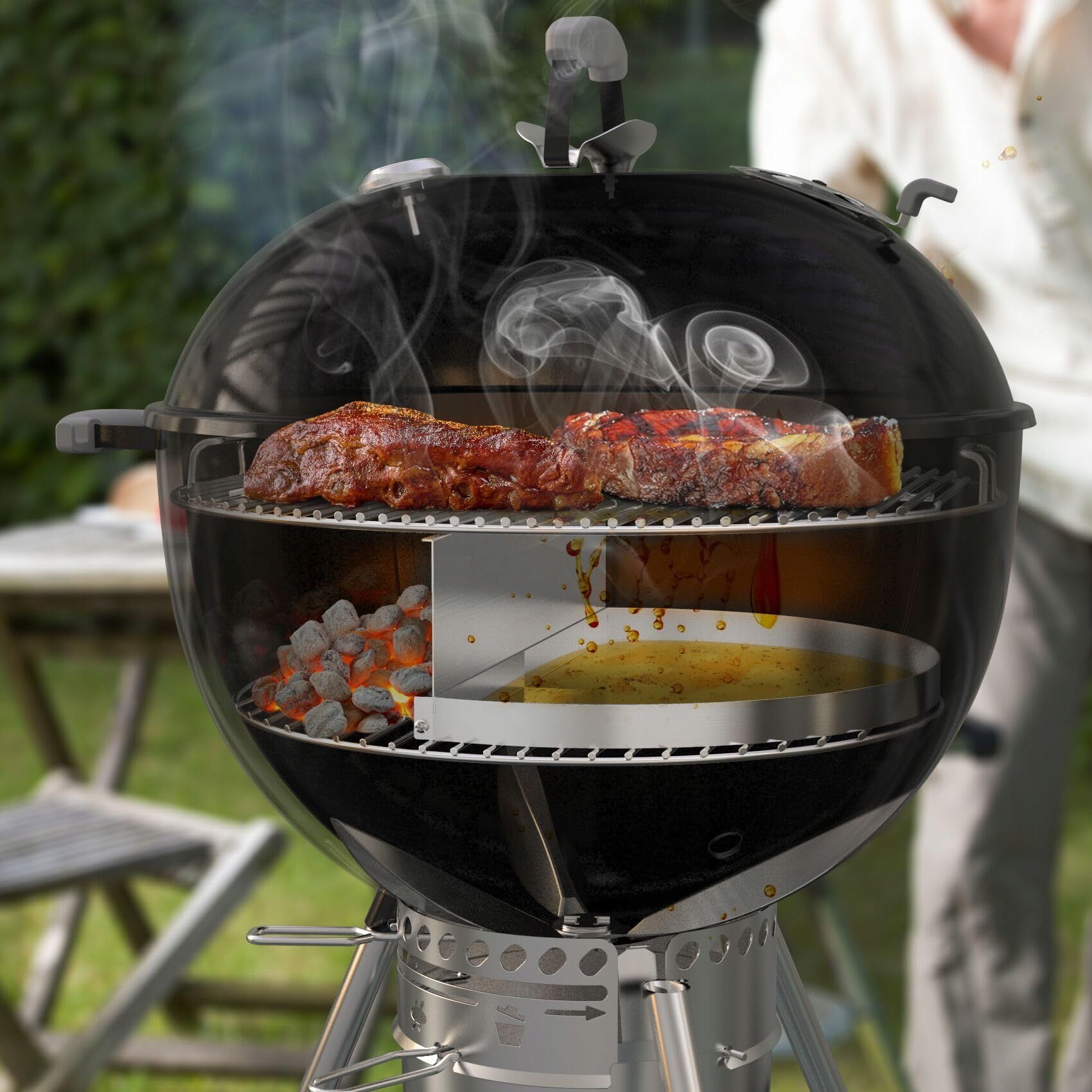 Półokrągła taca ociekowa, płyta grillowa Onlyfire 57cm - Stal nierdzewna - obrazek 5