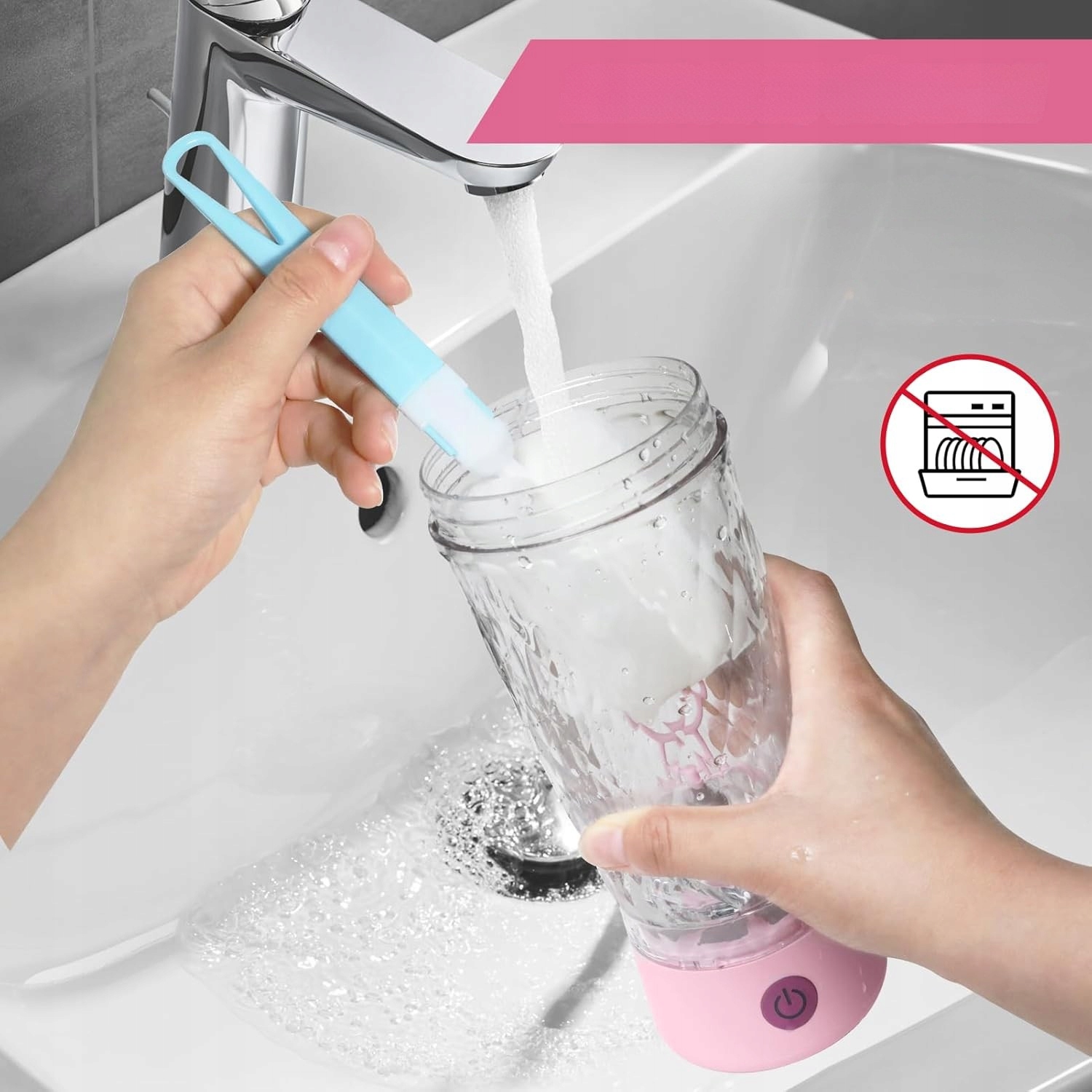 ELEKTRYCZNY SHAKER DO BIAŁKA 650 ML MIKSER USB C Różowy - obrazek 9