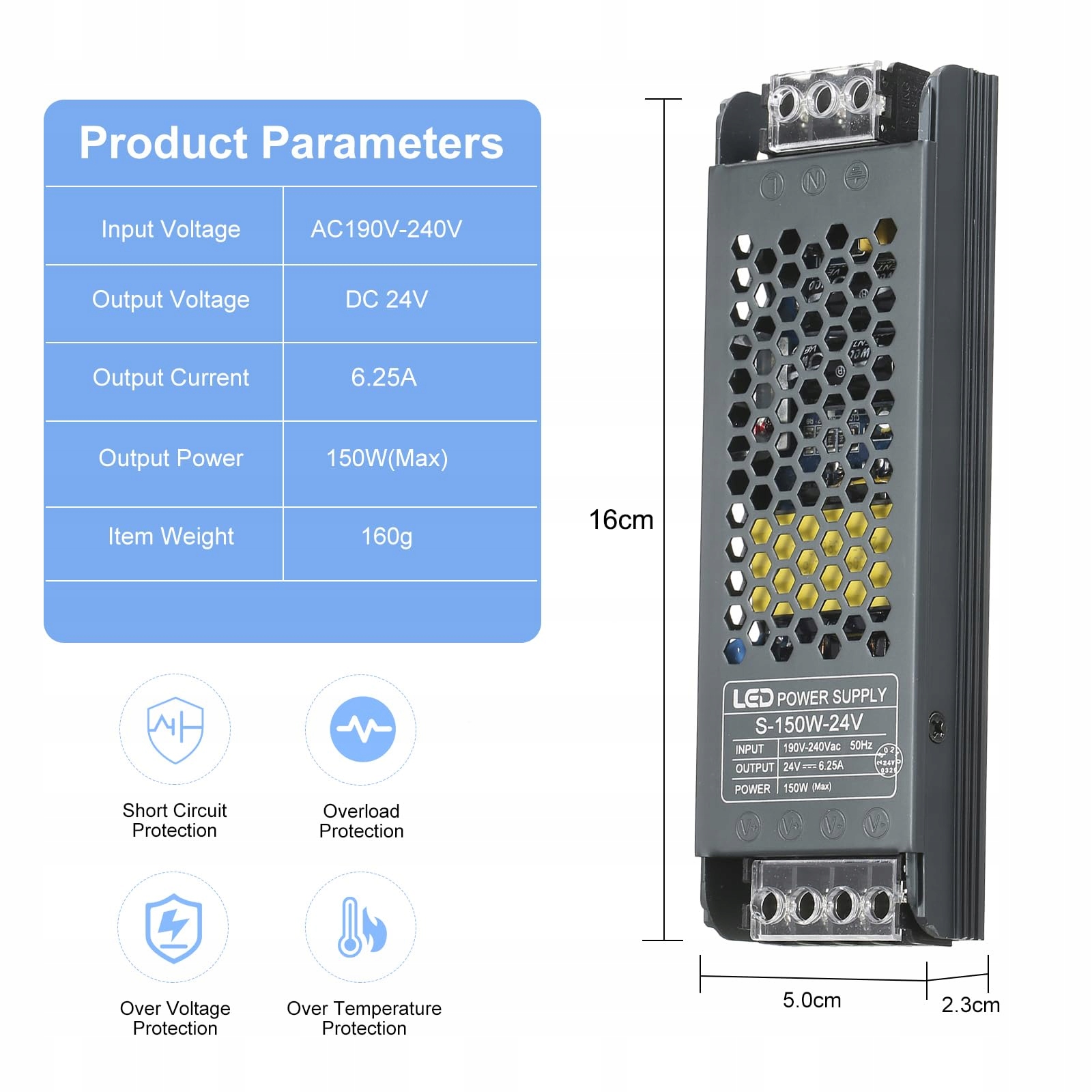Zasilacz LED 150W 24V 6,25A transformator, sterownik LED Super Slim - obrazek 2