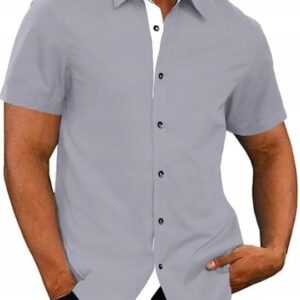 Męska Koszula Z Krótkim Rękawem Biznesowa Slim Fit Szara Rozmiar XL