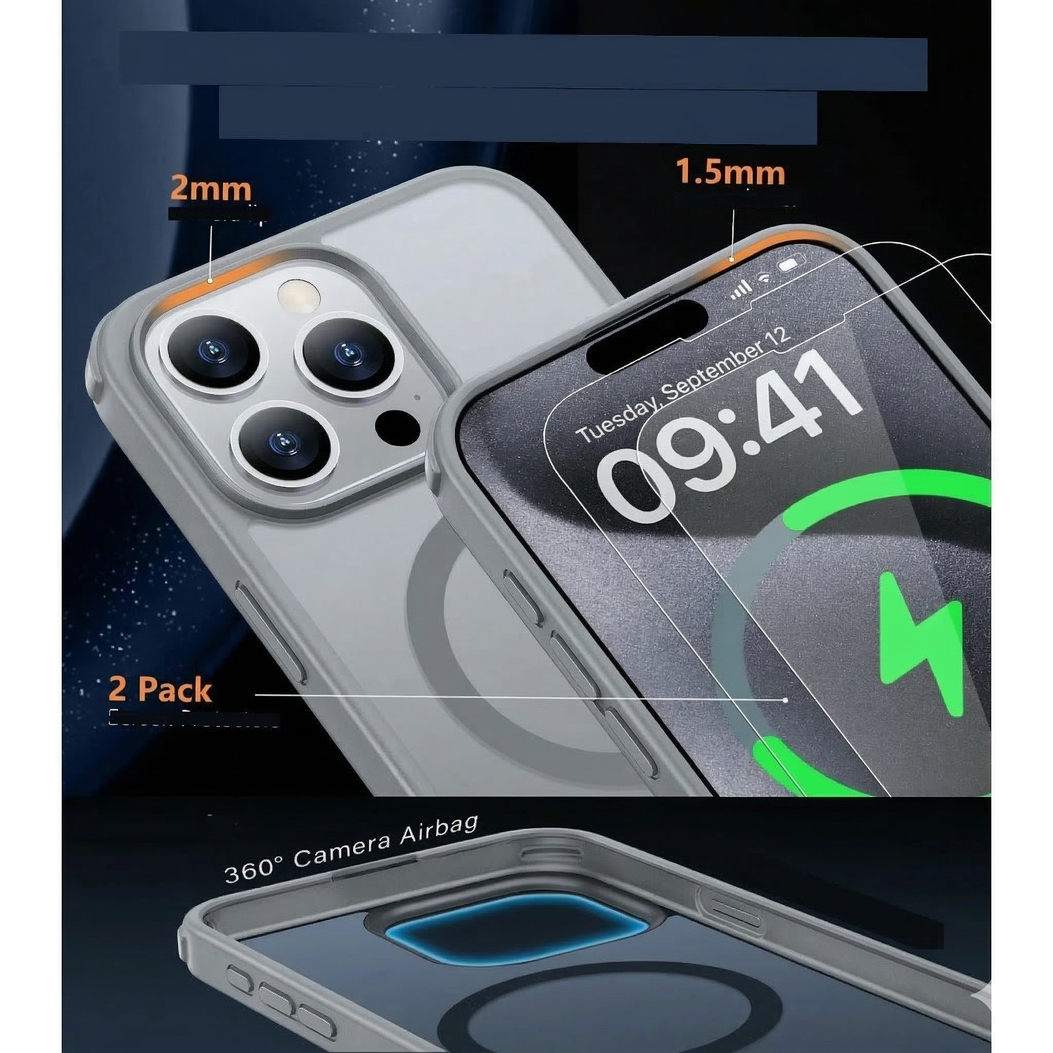Etui do iPhone'a 16 Pro Max PLECKI MagSafe SZARY MAT + 2X SZKŁO - obrazek 4