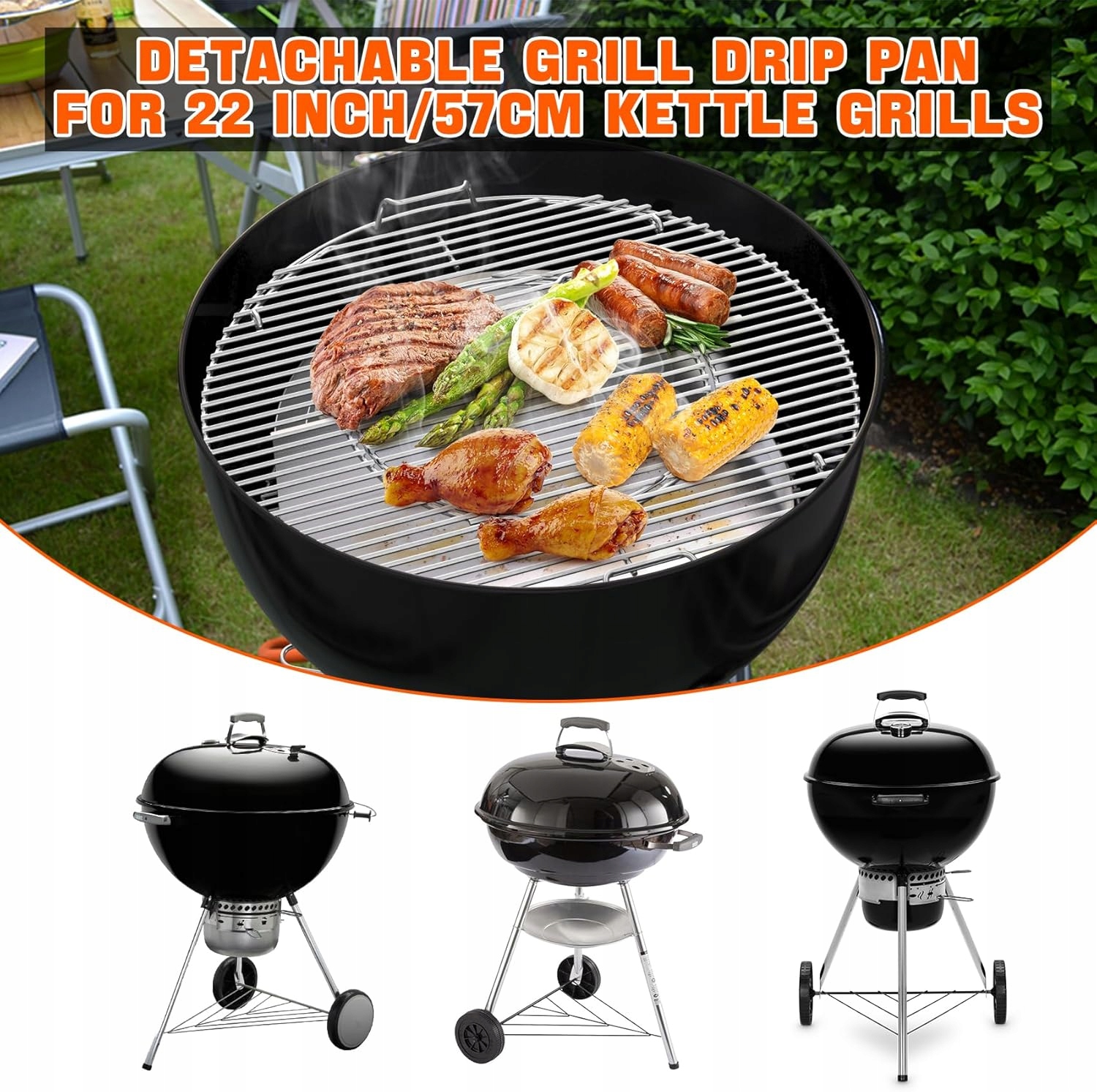 Półokrągła taca ociekowa, płyta grillowa Onlyfire 57cm - Stal nierdzewna - obrazek 6