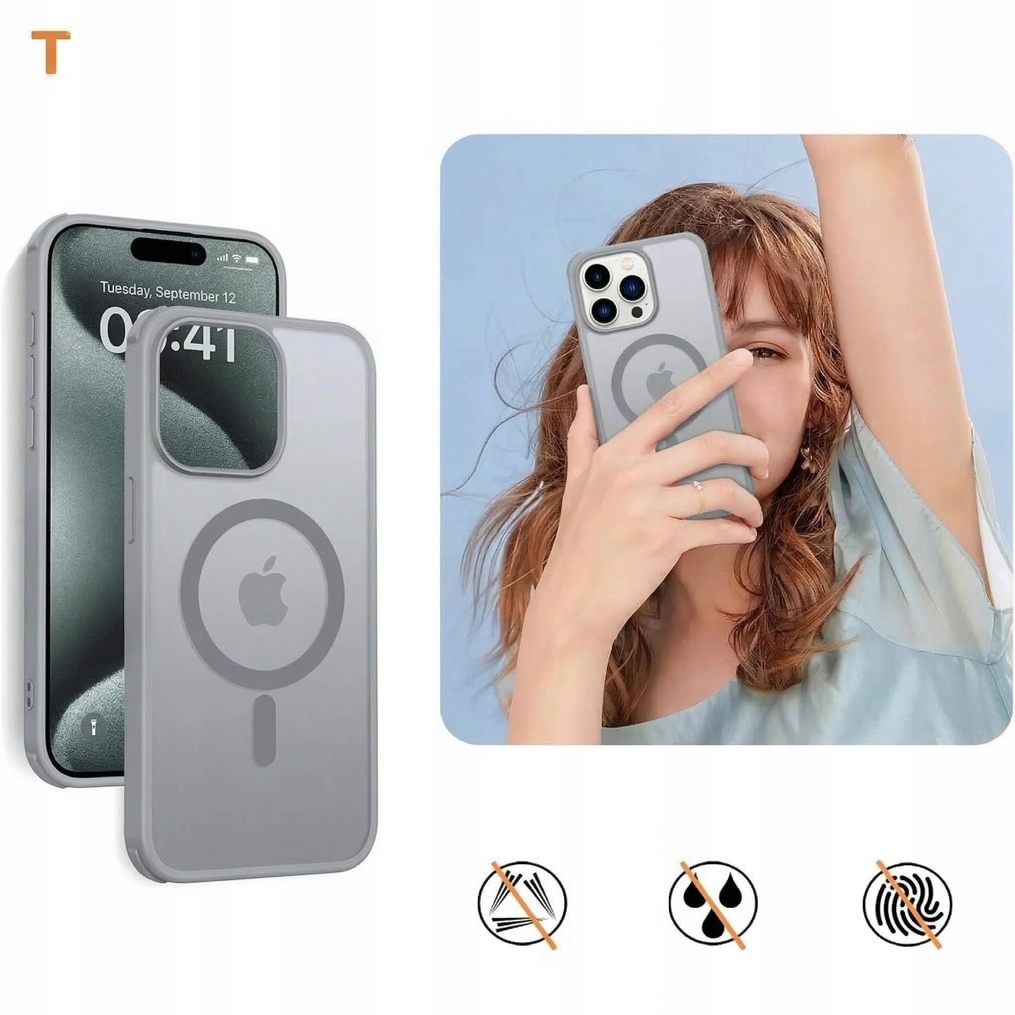 Etui do iPhone'a 16 Pro Max PLECKI MagSafe SZARY MAT + 2X SZKŁO - obrazek 5