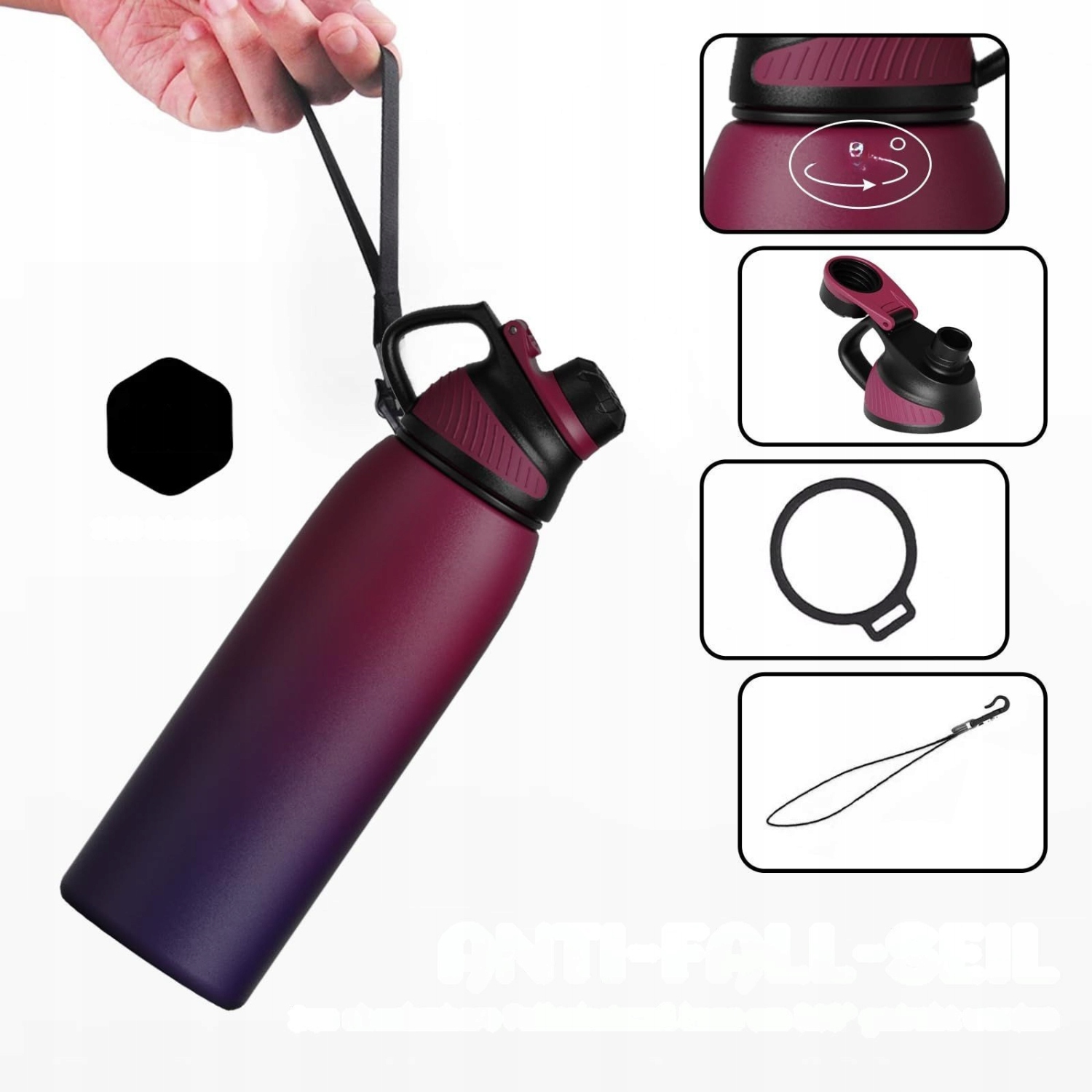 Bidon, Butelka sportowa ze stali nierdzewnej termiczna 800 ml szczelna - obrazek 4