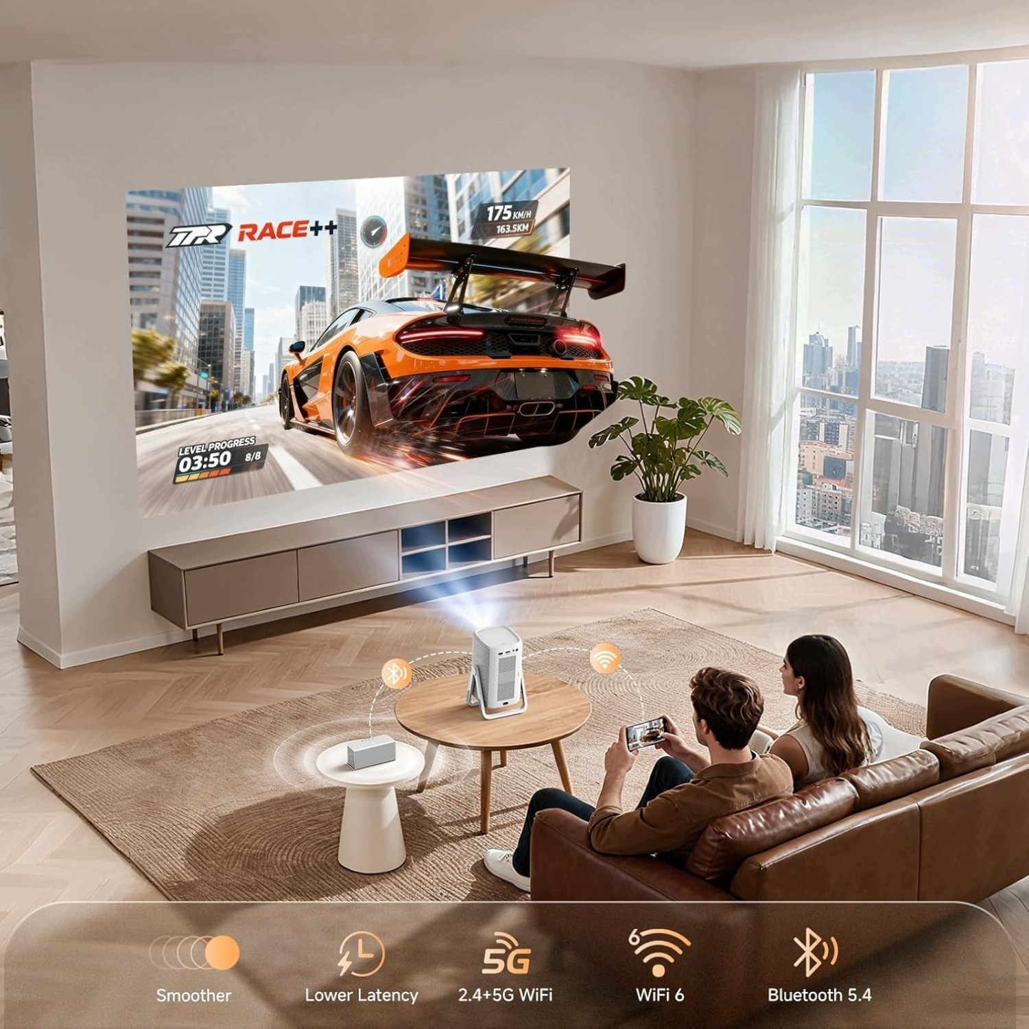 Projektor 4K WiFi Bluetooth autofokus- Netflix YouTube PrimeVideo & Dolby - obrazek 6