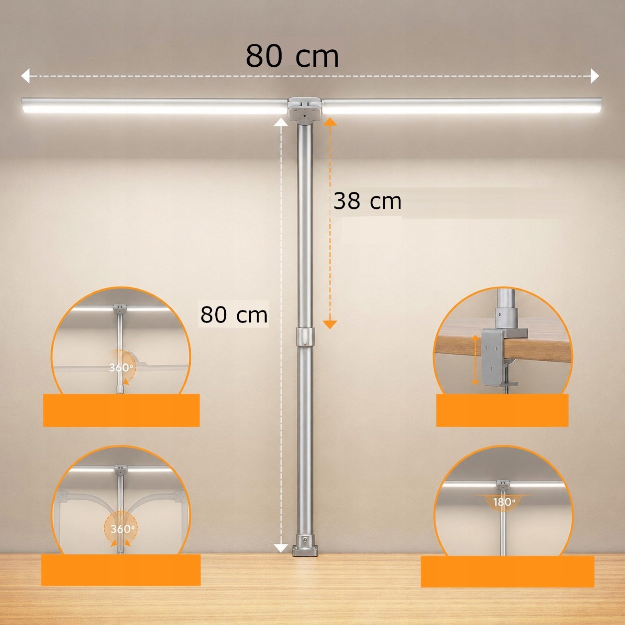 Lampa biurkowa LED przyciemniana zaciskowa do monitora z pilotem. Srebrna - obrazek 4