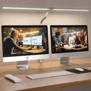 Lampa biurkowa LED przyciemniana zaciskowa do monitora z pilotem. Srebrna
